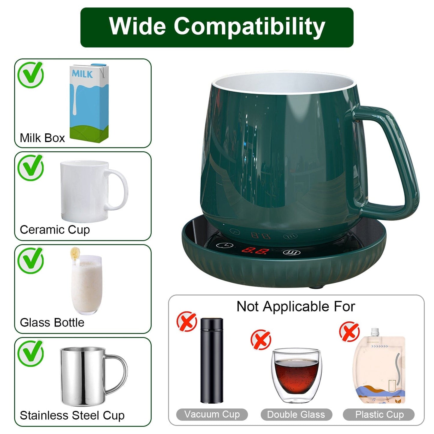 Skorter | Desk Electric Cup Warmer Automatic Overheat Protection Smart Timer Setting