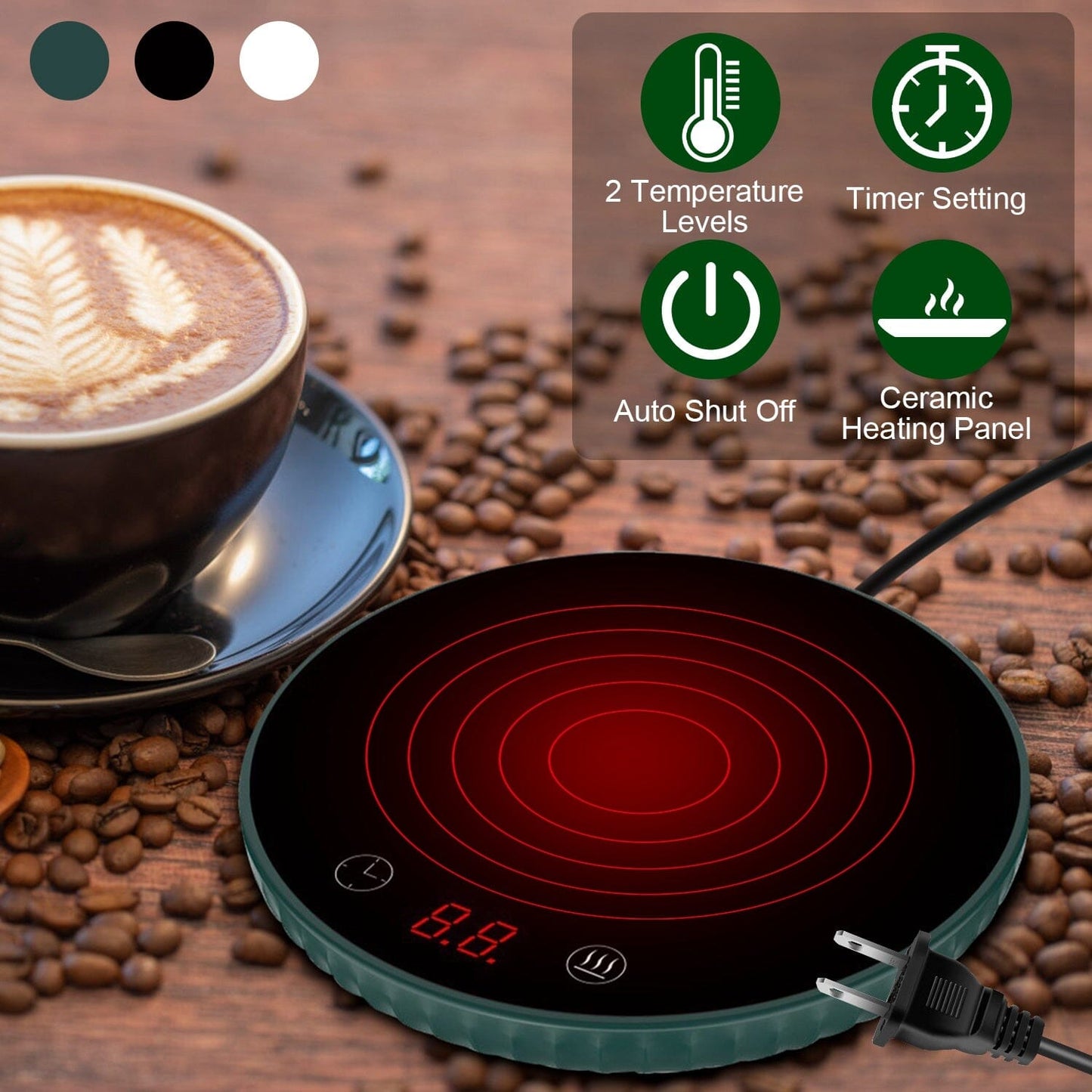 Skorter | Desk Electric Cup Warmer Automatic Overheat Protection Smart Timer Setting