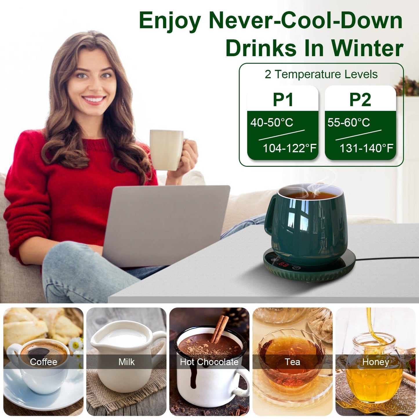 Skorter | Desk Electric Cup Warmer Automatic Overheat Protection Smart Timer Setting