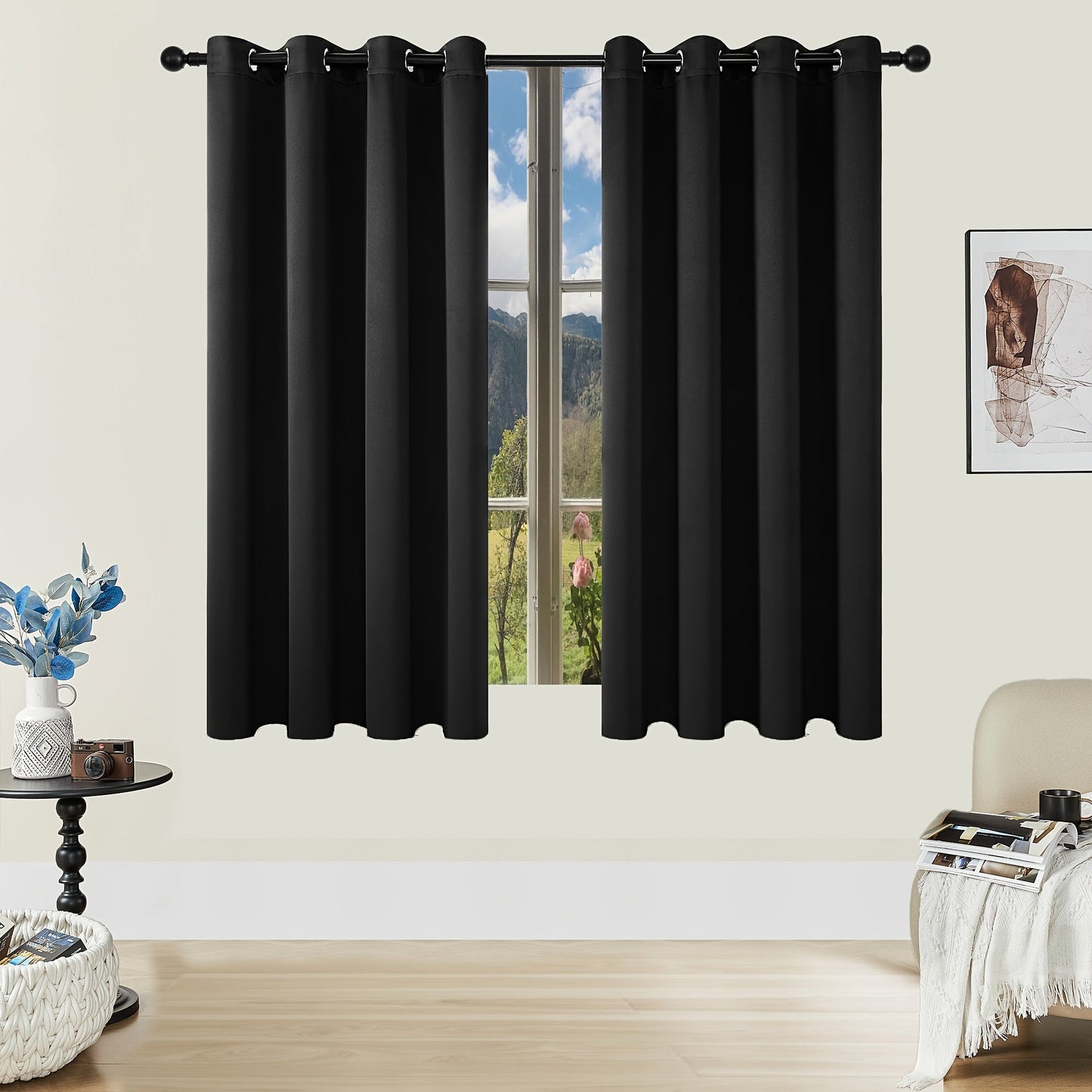 Skorter | Blackout Curtains - 2 Pieces Modern Polyester Curtains with Thermal Insulation and Rings
