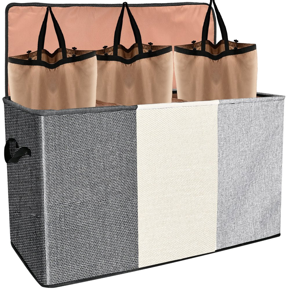 Skorter | Double Laundry Basket with Lid and Carry Bag, Large Foldable 2 Dividers Laundry Hamper with Handles for Bedroom, Laundry Room, Closet, Bathroom, College, Dark Gray