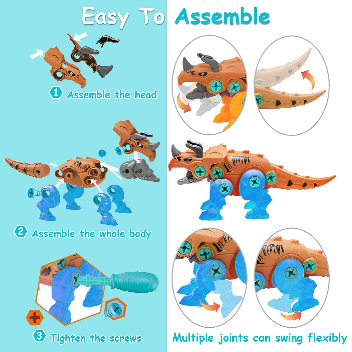 Skorter | DIY Dinosaur Construction Building Blocks Assembly Toy with Electric