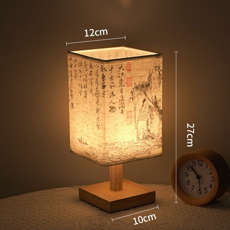 Skorter | LumiSquare - LED Table Lamp with Wooden Base and Japanese Pattern, Modern Square Design