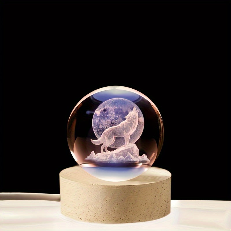Skorter | WolfLamp - 3D Howling Wolf Glass Snow Globe USB Night Light