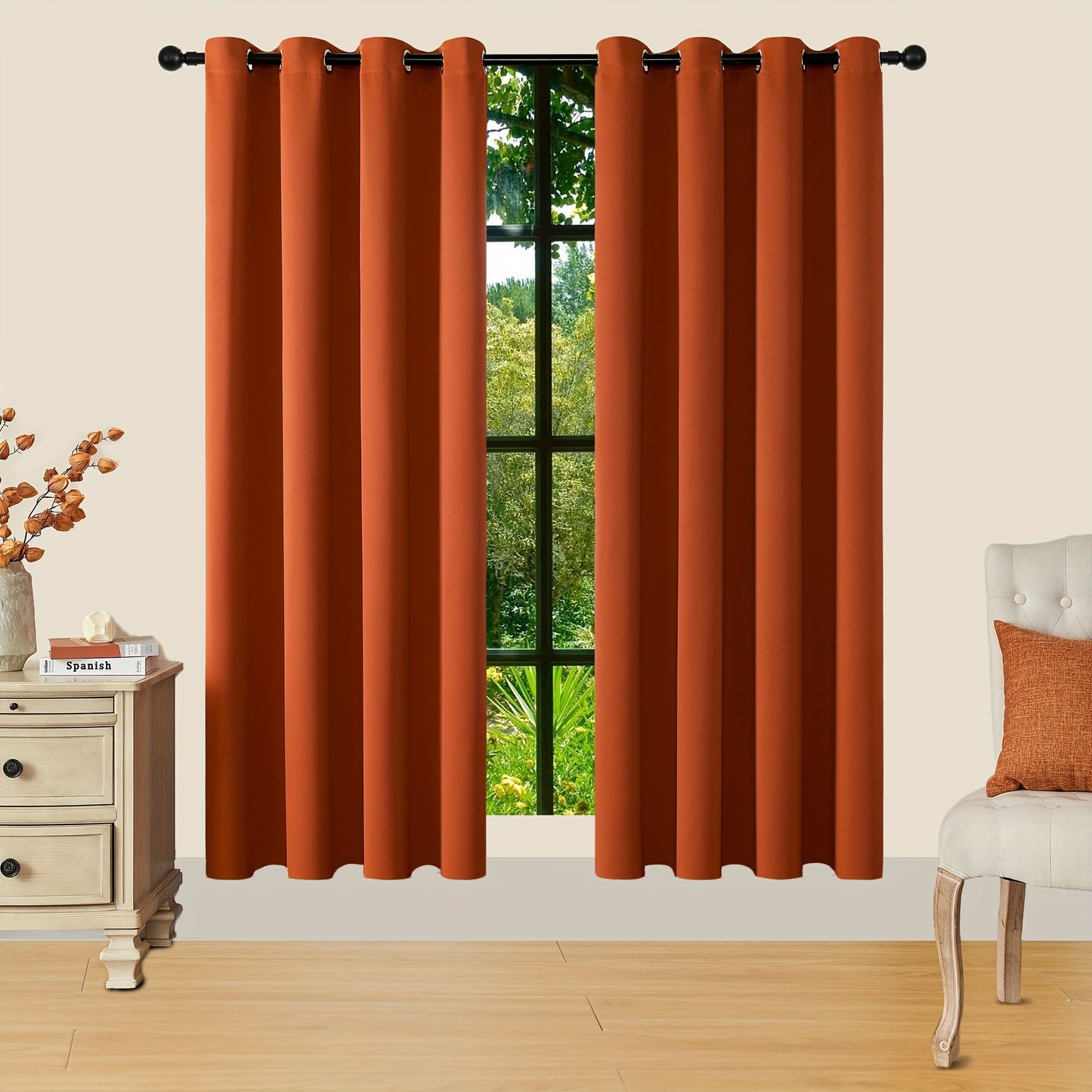 Skorter | Blackout Curtains - 2 Pieces Modern Polyester Curtains with Thermal Insulation and Rings