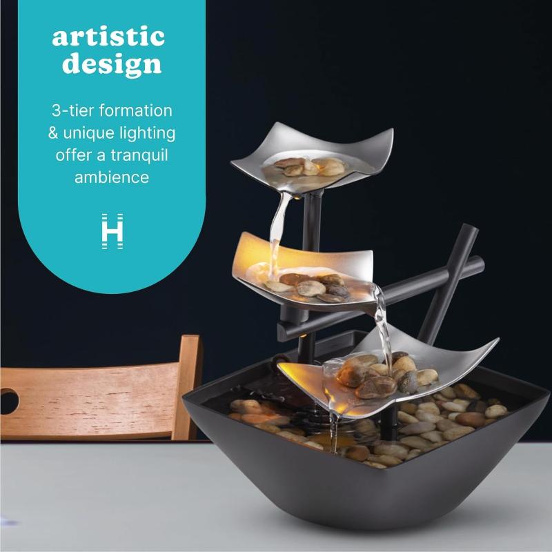 Skorter | Water Fountain Soothing Sound Machine - Automatic Pump, Deep Pool & Natural River Stones