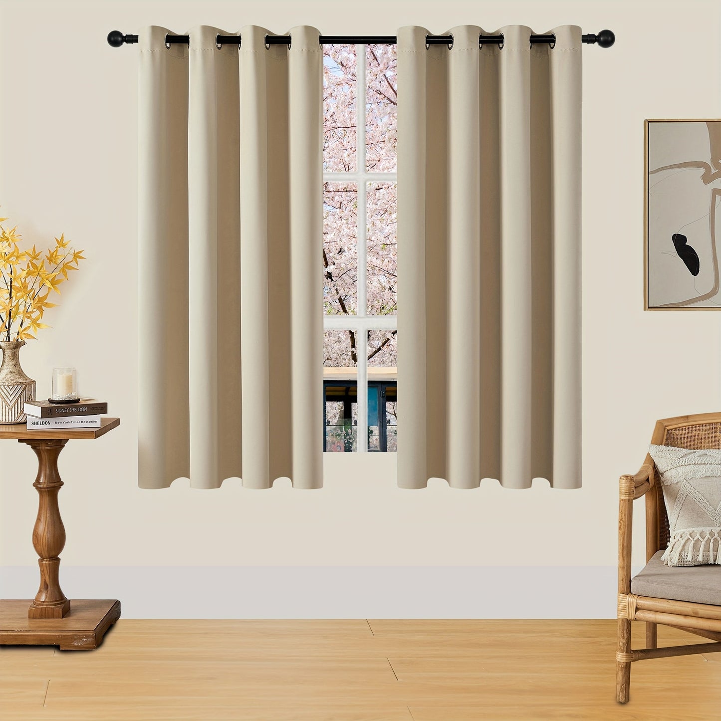 Skorter | Blackout Curtains - 2 Pieces Modern Polyester Curtains with Thermal Insulation and Rings