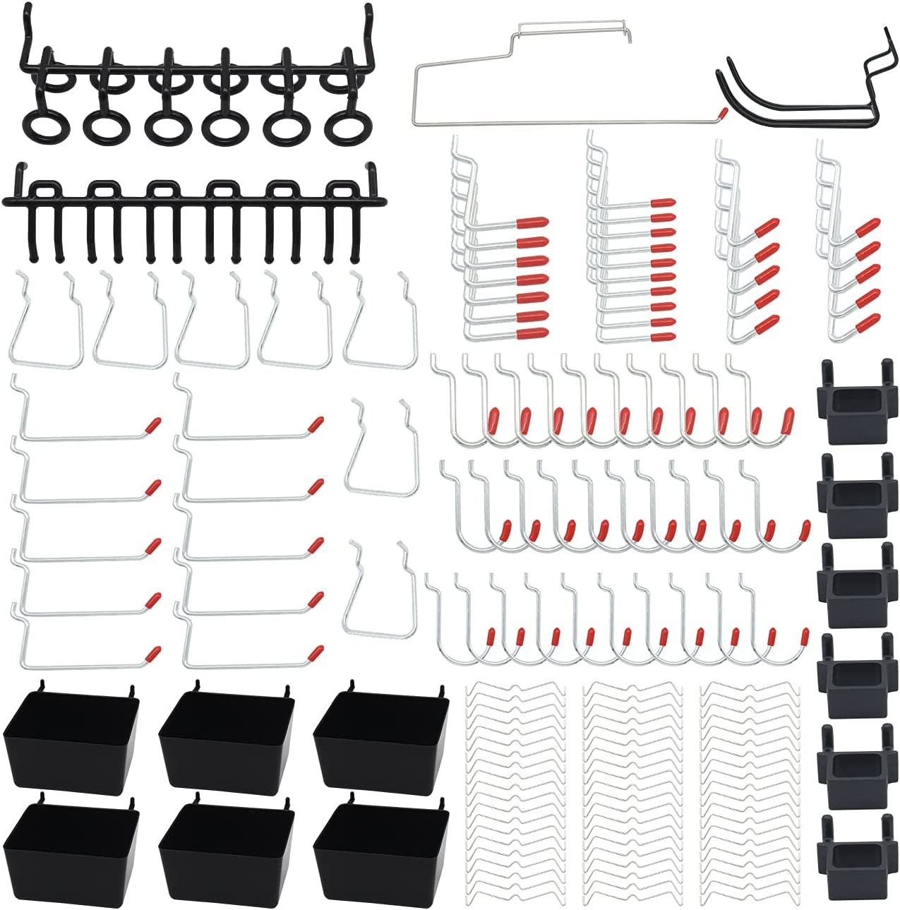 Skorter | 150 Piece Pegboard Hooks Assortment, Metal Pegboard Hooks, Plastic Bins, and Peg Locks for Organizing Tools