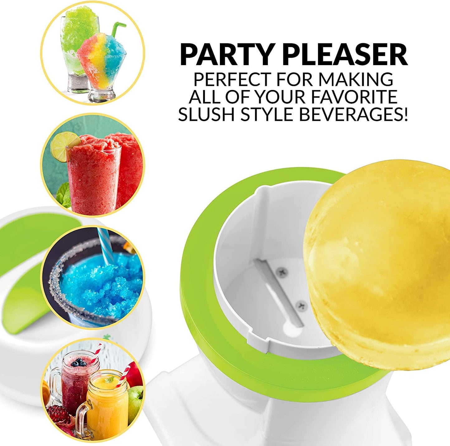 Skørter | Electric Hawaiian Tabletop Snow Cone Machine, Shaved Ice Machine Included 1 Reusable Plastic Cup and Ice Molds, White/Green
