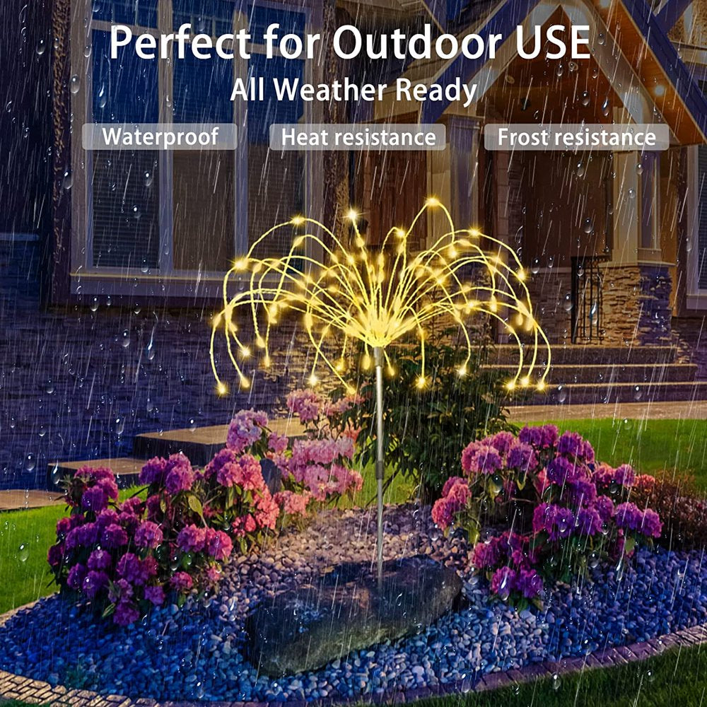 Skorter | Outdoor sunlight, Solar firework lights, 4 pack solar garden lights with 120 LED hedge star lights 8 modes patio fairy lights for pathway lawn backyard decoration (Warm white)