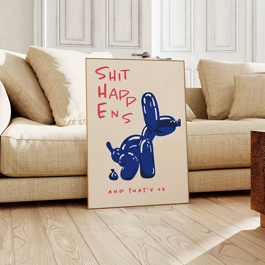 Skorter | 1 Piece Frame-free Modern Canvas Poster - Inspirational Blue & Red Typography, Balloon Dog Print Wall Decoration