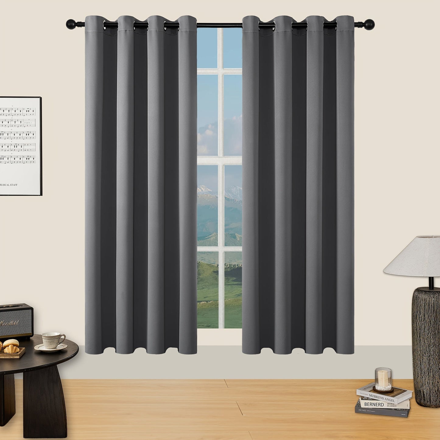 Skorter | Blackout Curtains - 2 Pieces Modern Polyester Curtains with Thermal Insulation and Rings