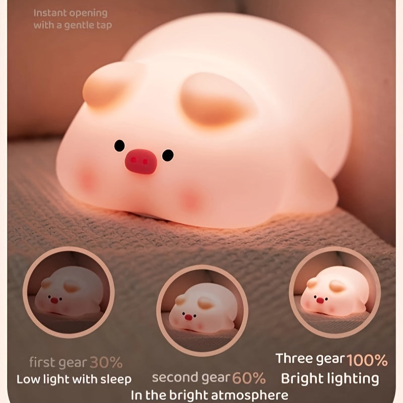 Skorter | PiggyGlow - Cute Pink Pig LED Night Light, Rechargeable and Touch Controlled