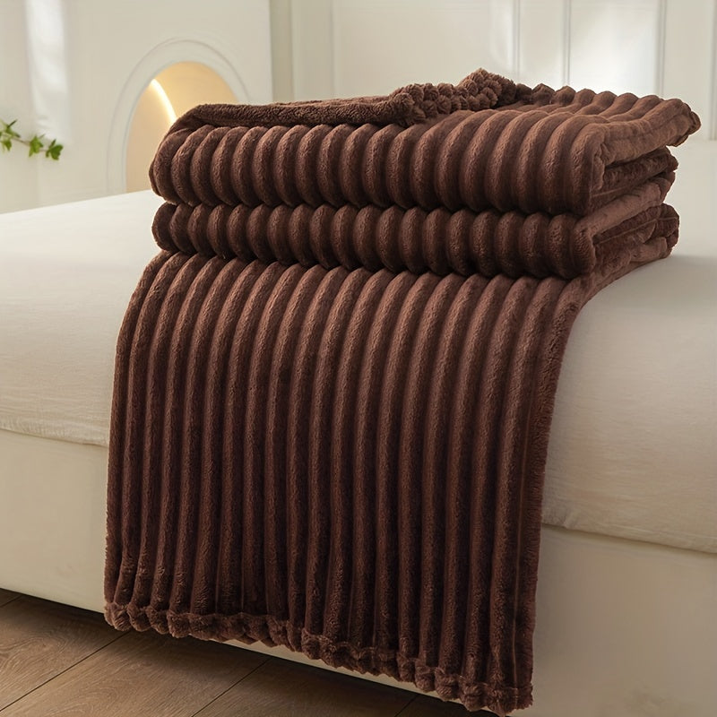 Skorter | Thick Striped Plush Rug - Soft and Skin-Friendly Sofa Blanket, Multifunctional Nap Rug