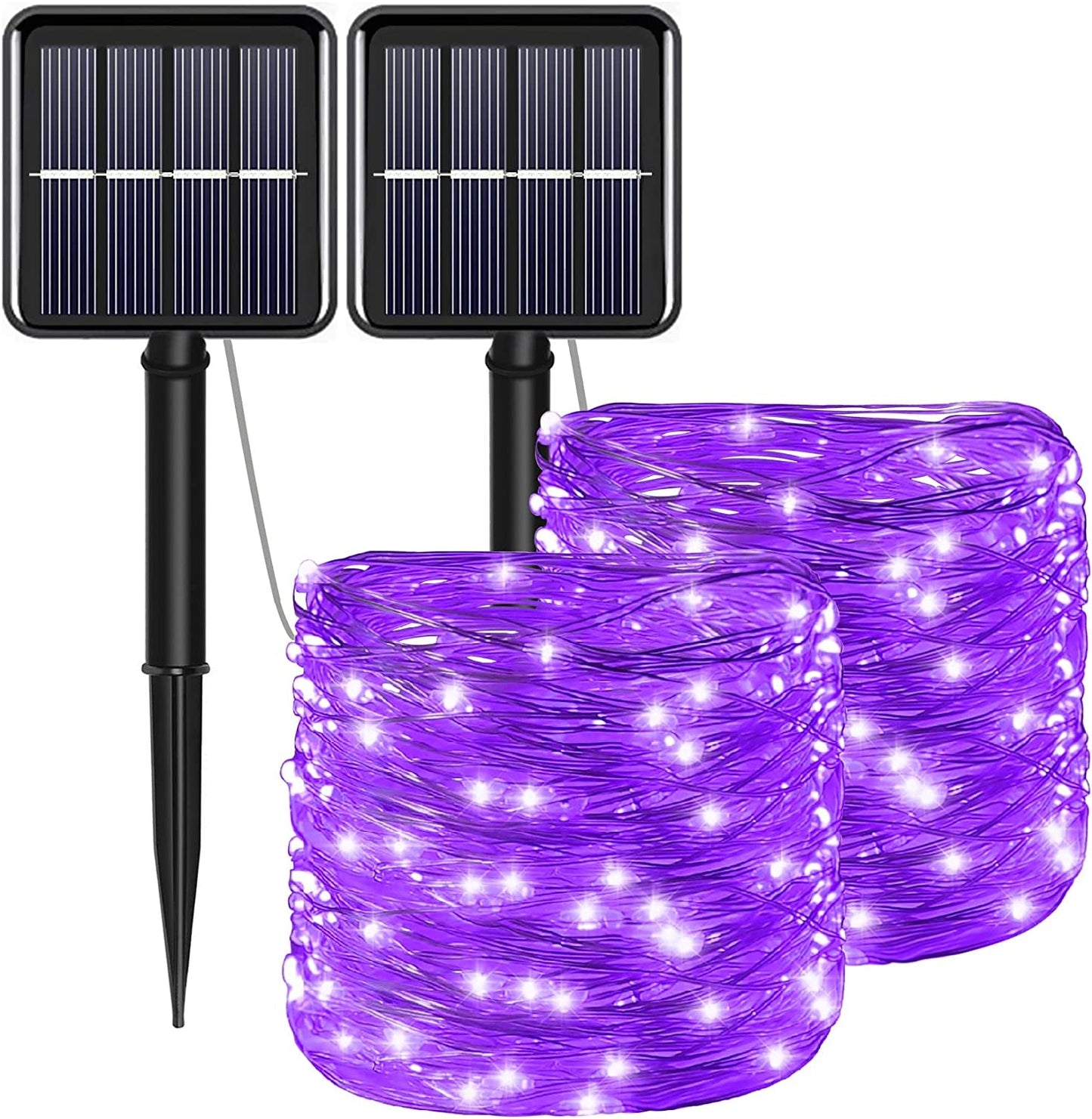 Skorter | July 4 patriotic decorations for home outdoor lights - Red White Blue solar string lights, 2 packs each 100LED 33ft