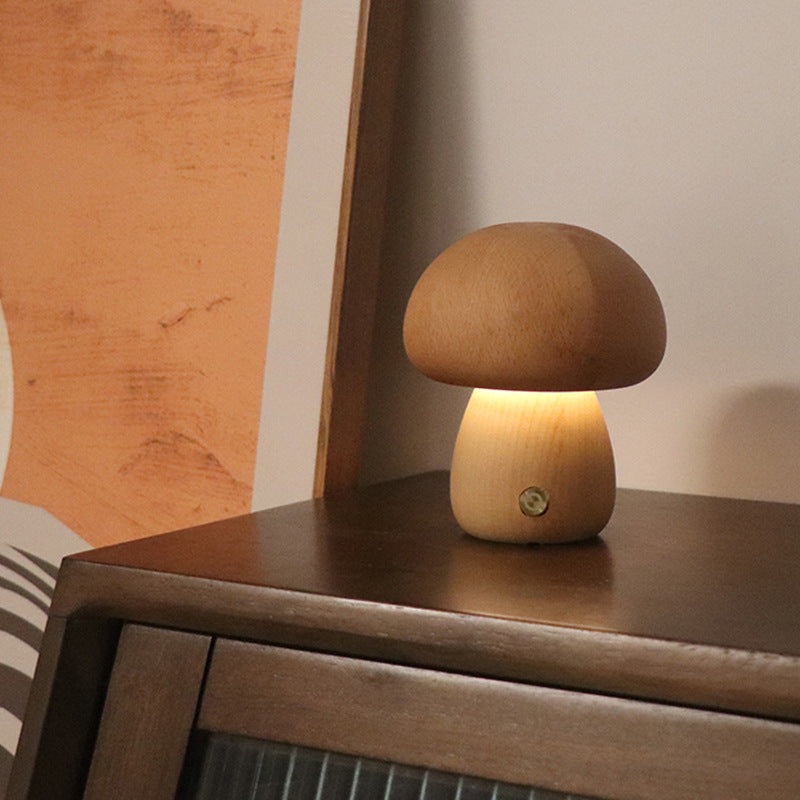 Skorter | LumoNight Wooden Mushroom Night Light – LED Bedside Lamp with Touch Control