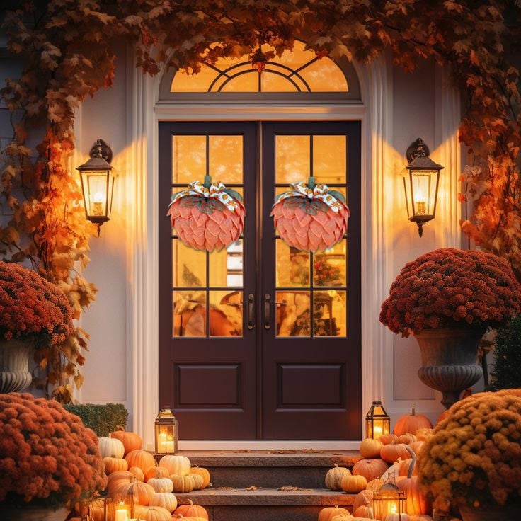 Skorter | Farmhouse Pumpkin Wreath For Front Door