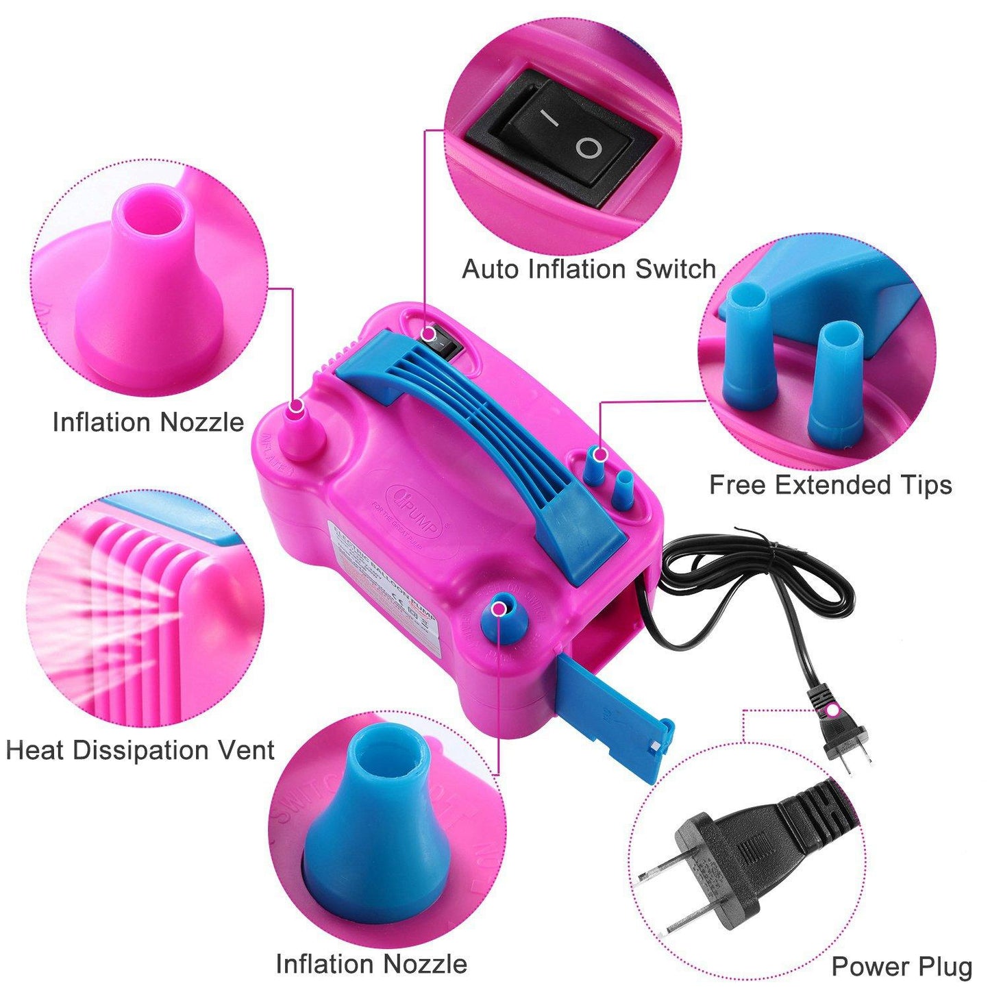 Skorter | Electric Balloon Pump 600W Balloon Blower Inflator Double Nozzle