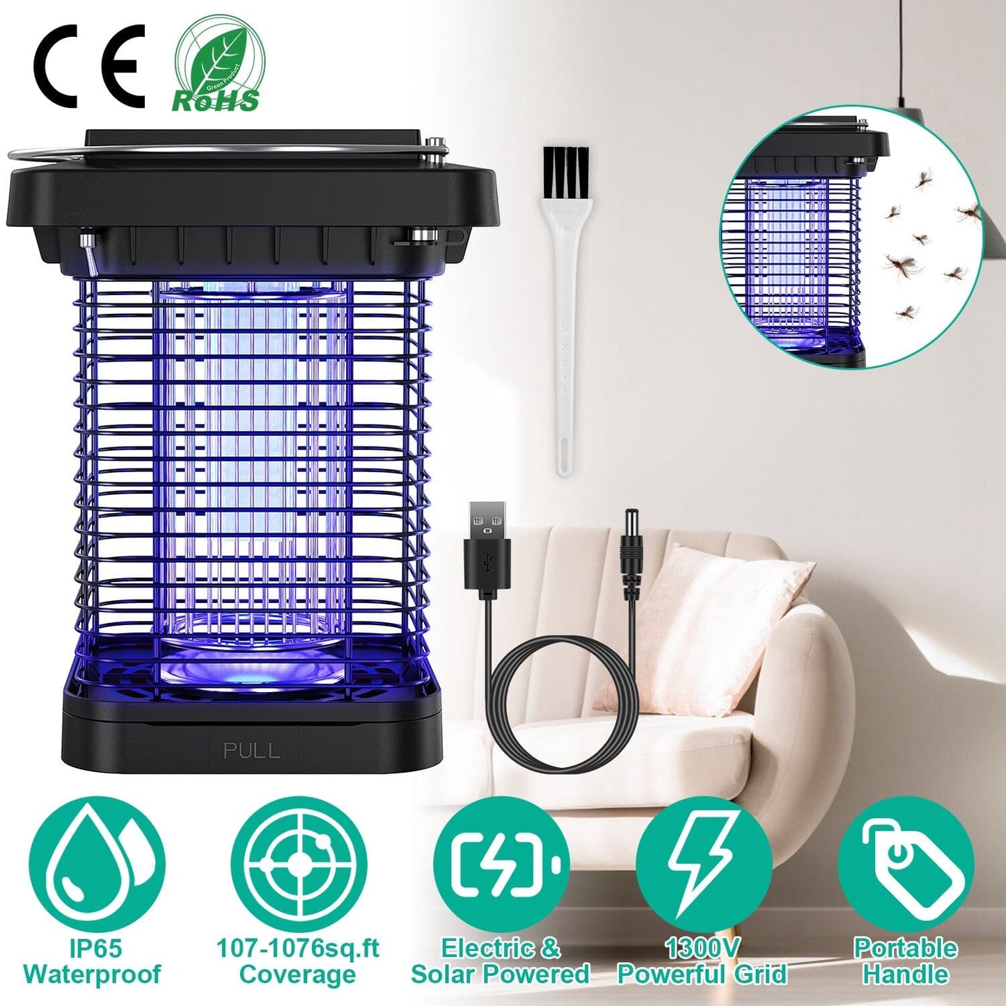 Skorter | Electric solar-powered insect zapper lamp IP65 waterproof for indoor and outdoor