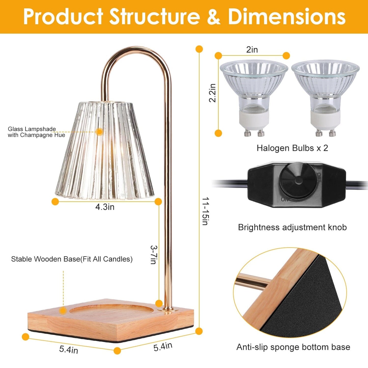 Skorter | Electric wax melter lamp dimmable with 2 GU10 bulbs 3-7in adjustable height 360º rotatable