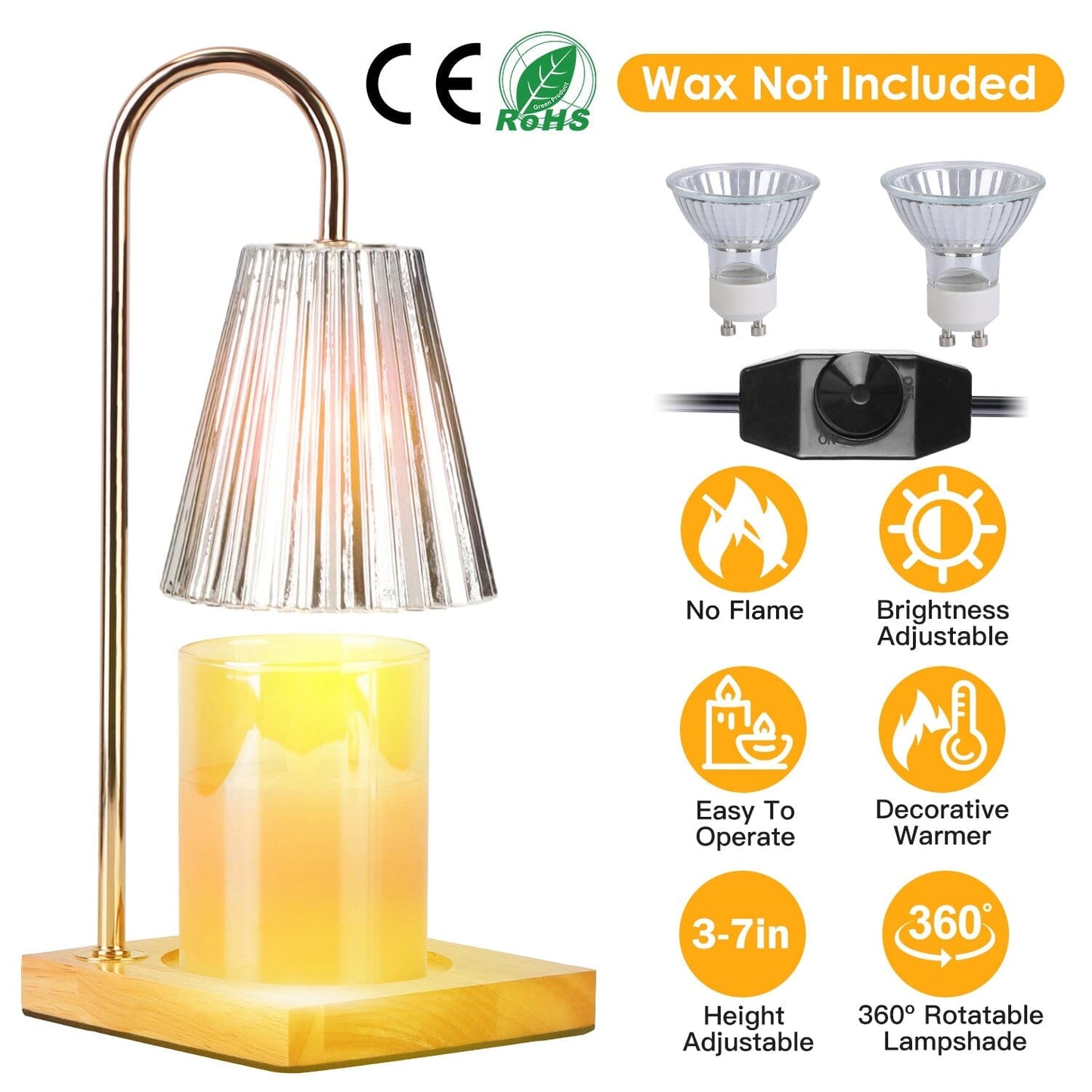 Skorter | Electric wax melter lamp dimmable with 2 GU10 bulbs 3-7in adjustable height 360º rotatable