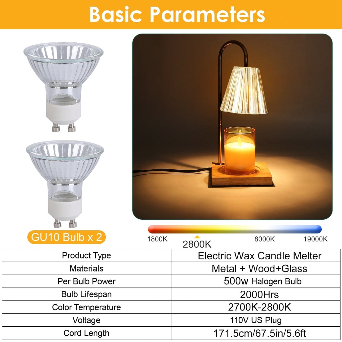 Skorter | Electric wax melter lamp dimmable with 2 GU10 bulbs 3-7in adjustable height 360º rotatable