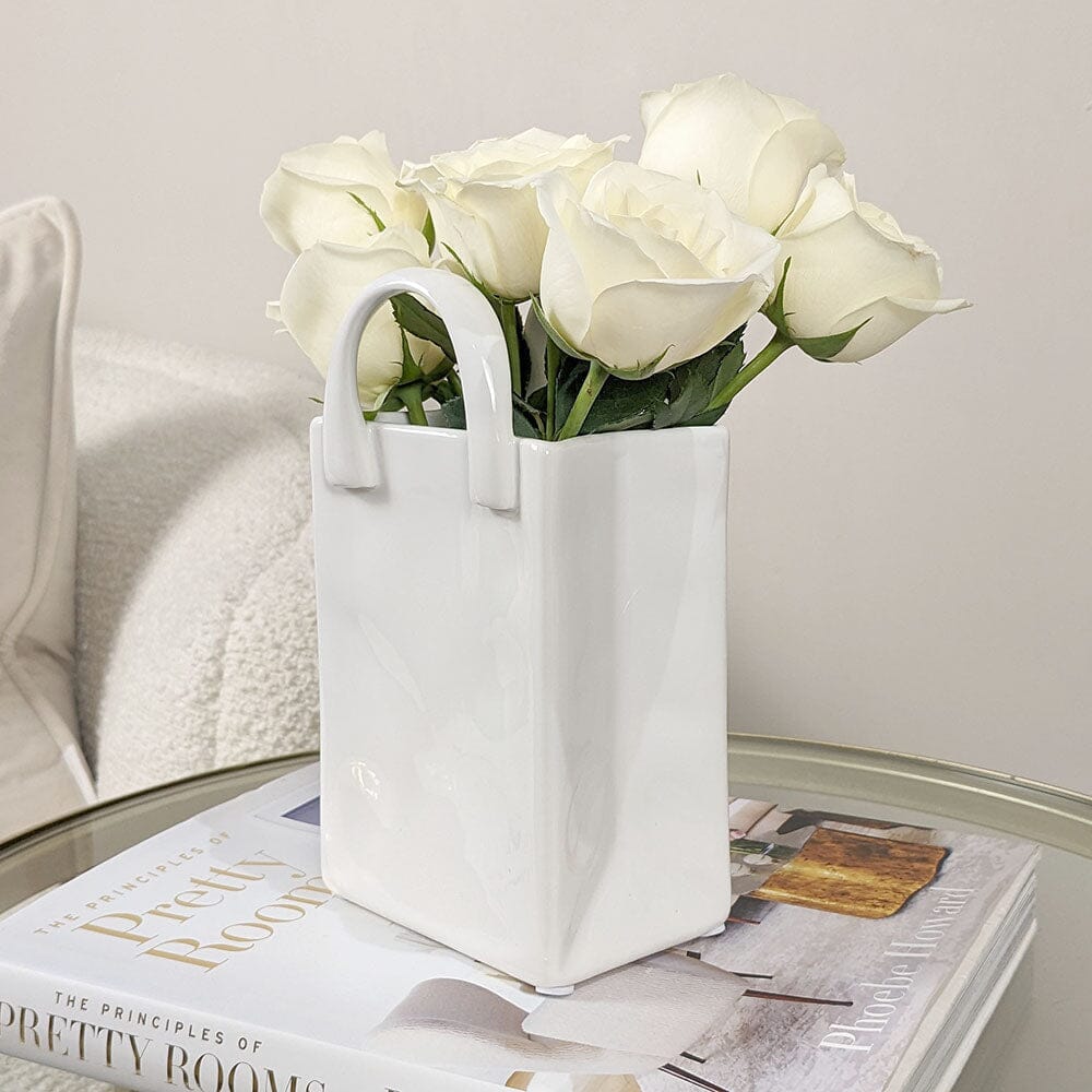 Skorter | Elise White Handbag Decorative Vase