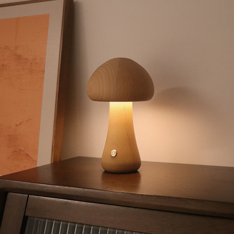 Skorter | LumoNight Wooden Mushroom Night Light – LED Bedside Lamp with Touch Control