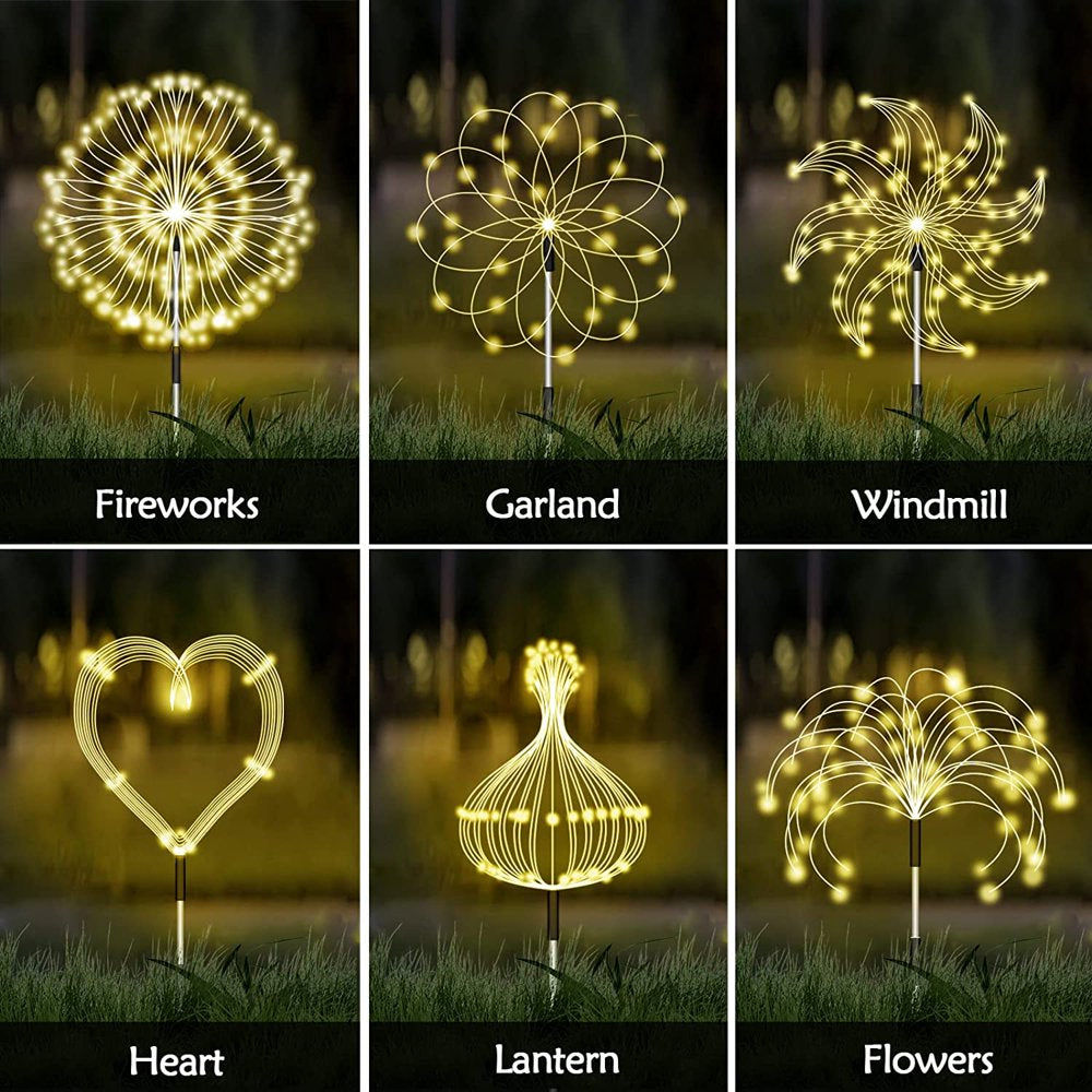 Skorter | Outdoor sunlight, Solar firework lights, 4 pack solar garden lights with 120 LED hedge star lights 8 modes patio fairy lights for pathway lawn backyard decoration (Warm white)