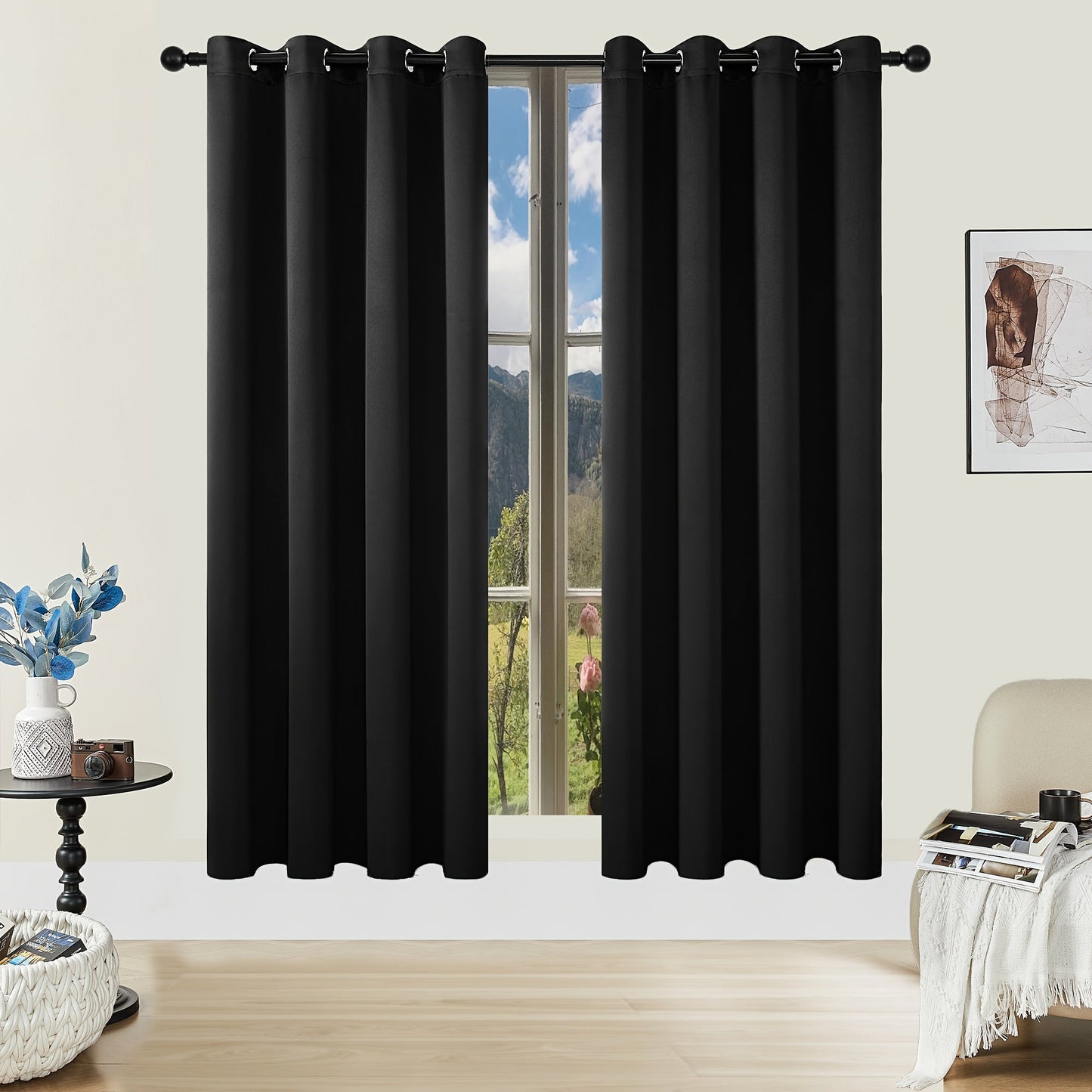 Skorter | Blackout Curtains - 2 Pieces Modern Polyester Curtains with Thermal Insulation and Rings