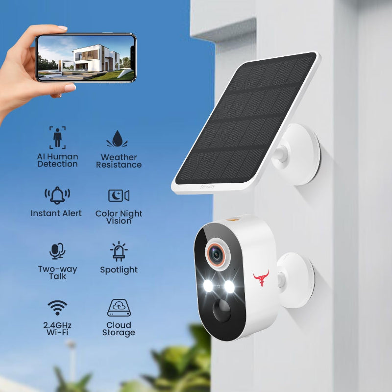 Skorter | 1080p Wireless Surveillance Camera with Solar Panel, AI Human Recognition, 2-Way Talk, Night Mode, 2.4G WiFi