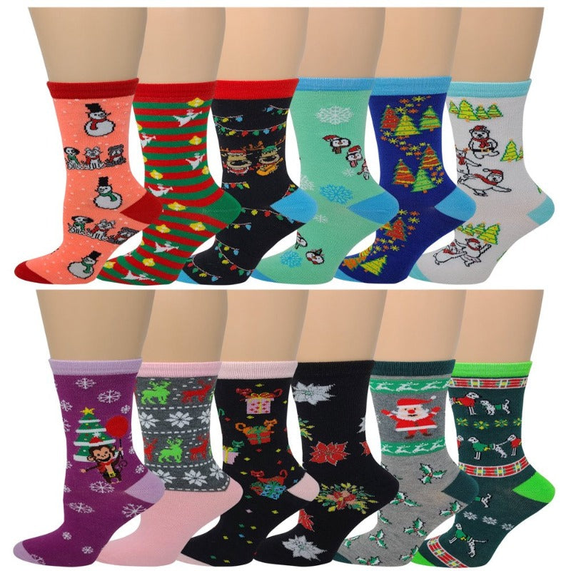 Skorter | 12 pairs of women's Christmas socks funny design crew socks