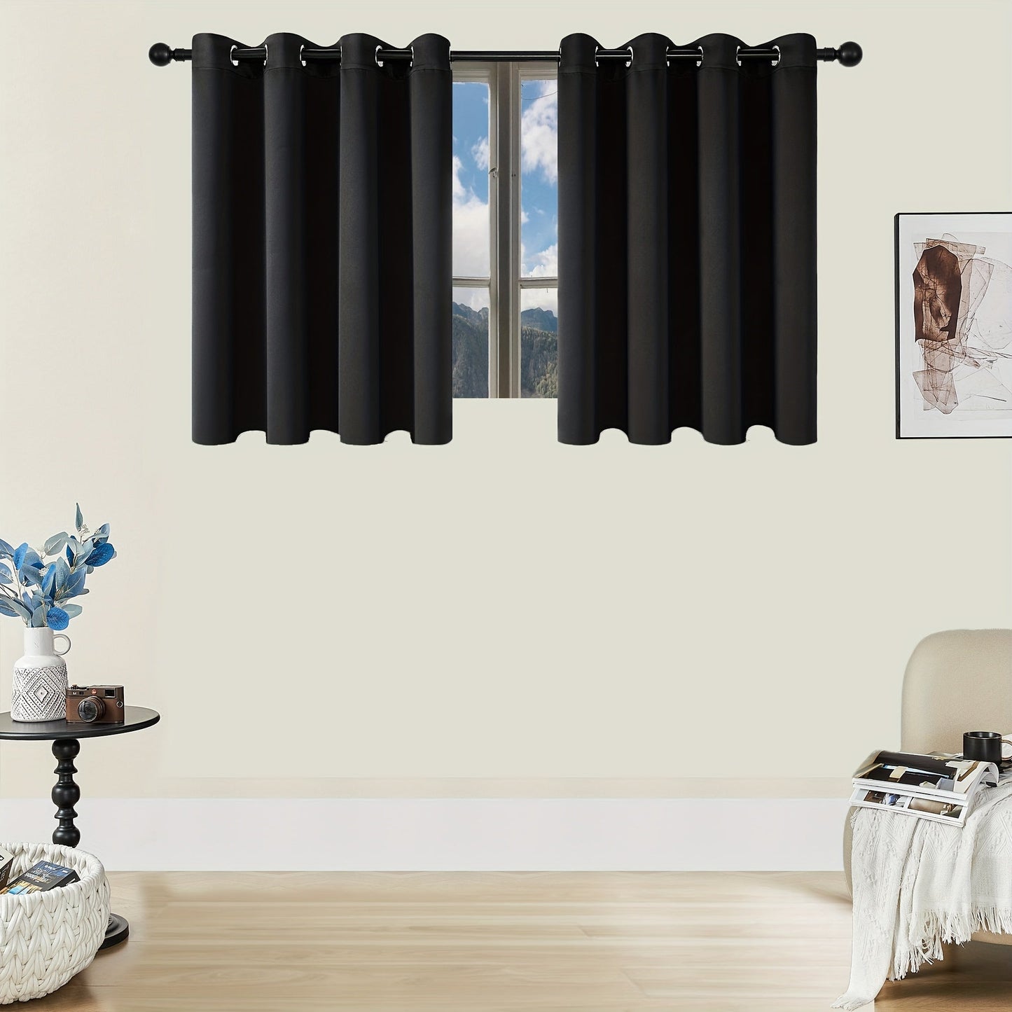 Skorter | Blackout Curtains - 2 Pieces Modern Polyester Curtains with Thermal Insulation and Rings