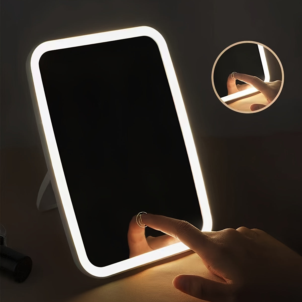 Skorter | LED Makeup Mirror with Touch Sensor - 3 Color Lighting Modes, Adjustable Brightness, Foldable and Rechargeable