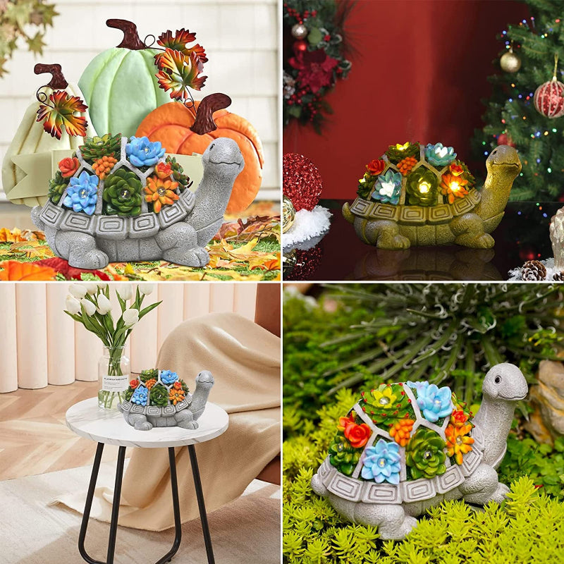 Skørter | Solgartn statue with succulents and LED lamps, outdoor garden decor