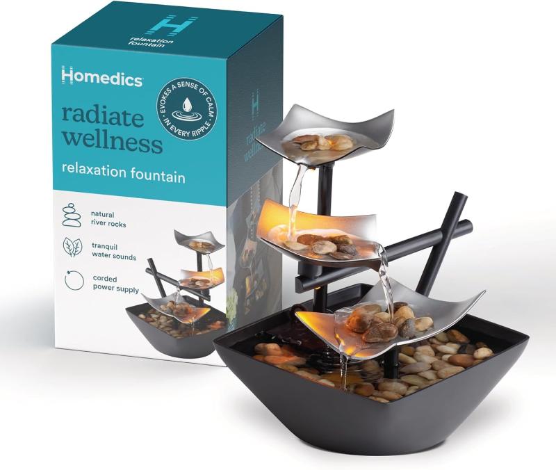 Skorter | Water Fountain Soothing Sound Machine - Automatic Pump, Deep Pool & Natural River Stones