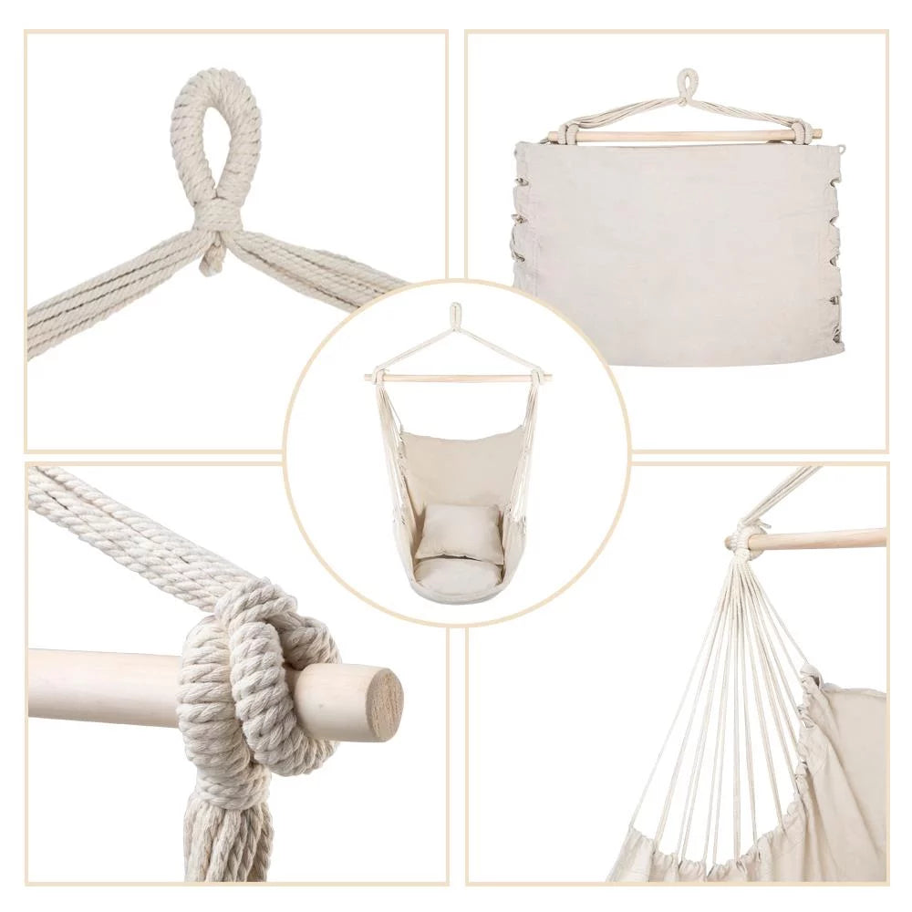 Skørter | Hanging Rope Swing Chair Hammock with Two Cushions