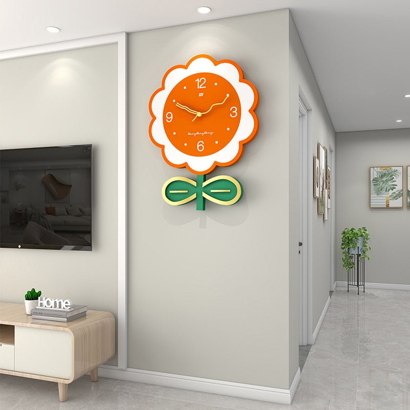 Floral Large Size Silent Wall Clock for Living Room - SKØRTER