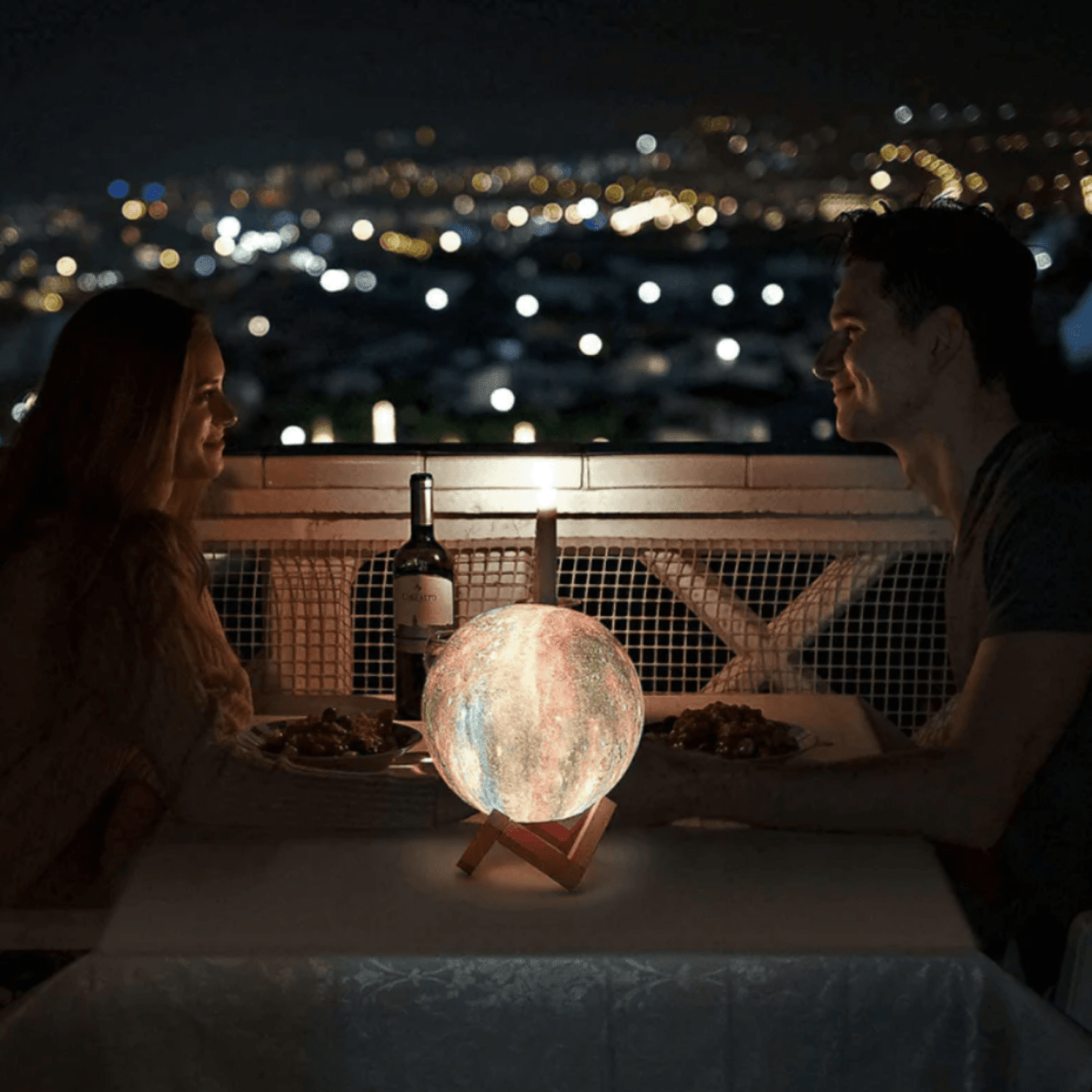 Skorter | Galaxy Moon Lamp – 3D Printed Lunar Light with 16 Colors, Wooden Stand & Remote Control