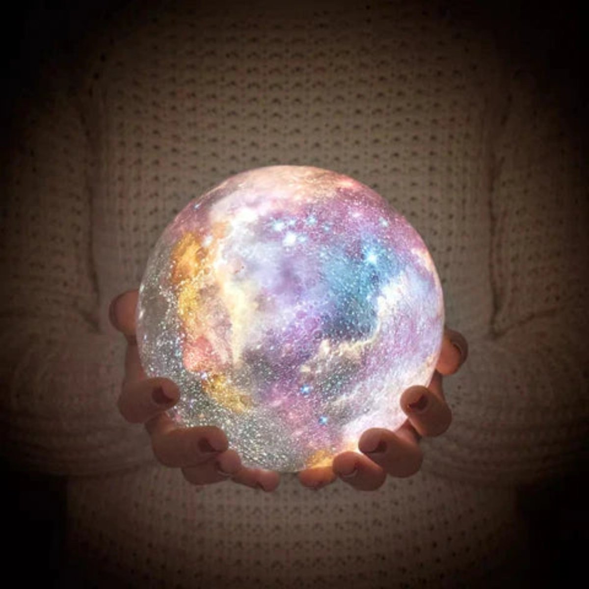 Skorter | Galaxy Moon Lamp – 3D Printed Lunar Light with 16 Colors, Wooden Stand & Remote Control