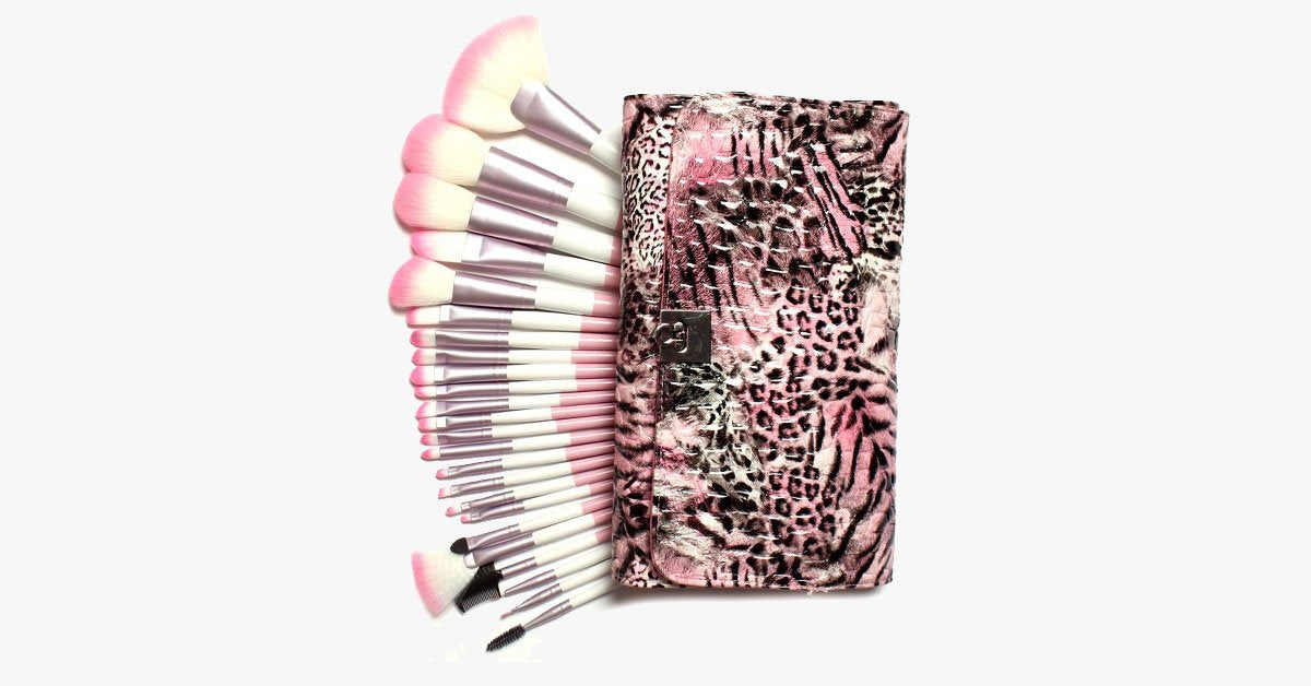 Skorter | 24-piece Pink Leopard Brush Set