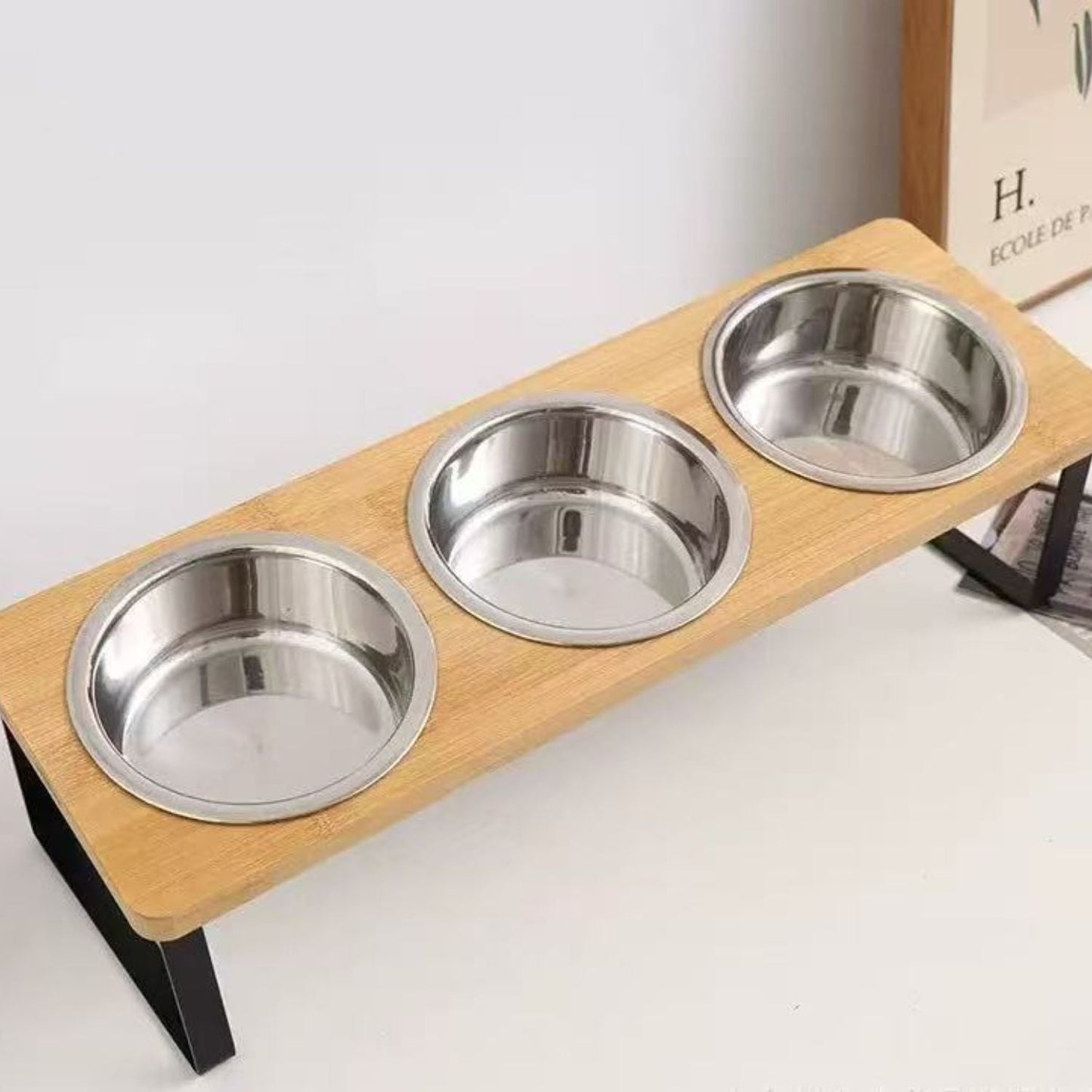 Skorter | Elevated Dog Food Bowl – Bamboo Stand with Removable Stainless Steel Bowls