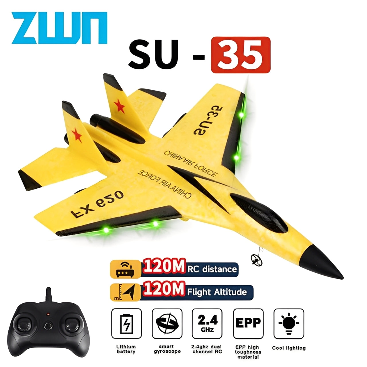 Skorter | EPP Foam SU35 RC Plane – 2.4G Remote Control Jet with LED Lights