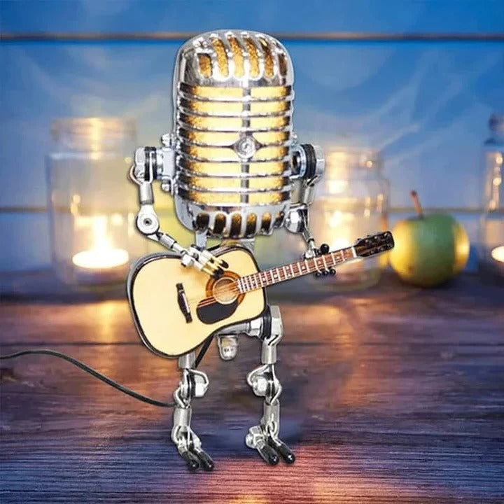 Skorter | Industrial Style Robot Lamp with Guitar and Vintage Microphone Design