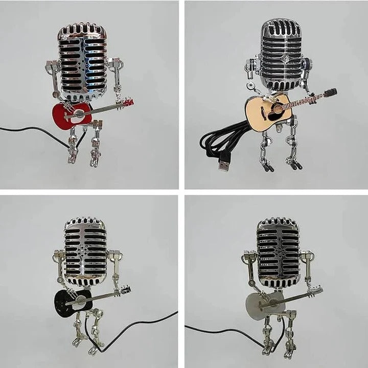 Skorter | Industrial Style Robot Lamp with Guitar and Vintage Microphone Design