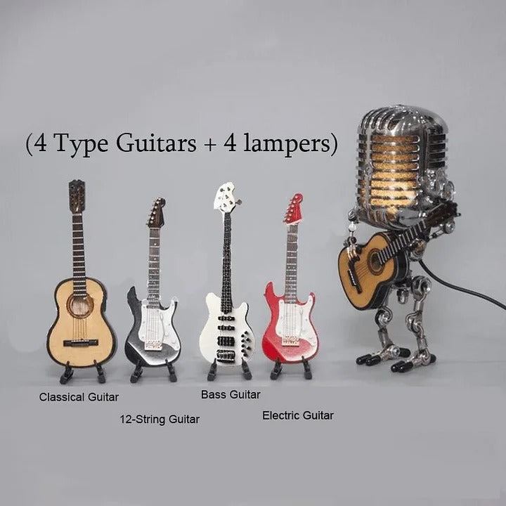 Skorter | Industrial Style Robot Lamp with Guitar and Vintage Microphone Design