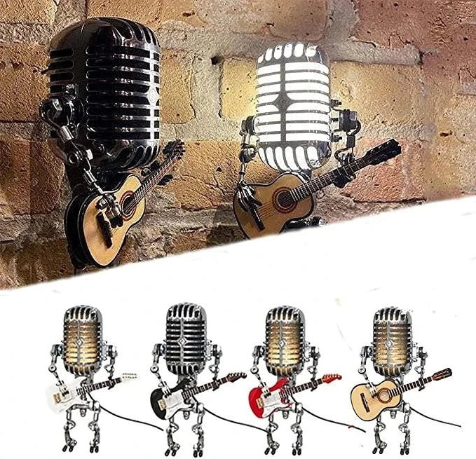 Skorter | Industrial Style Robot Lamp with Guitar and Vintage Microphone Design