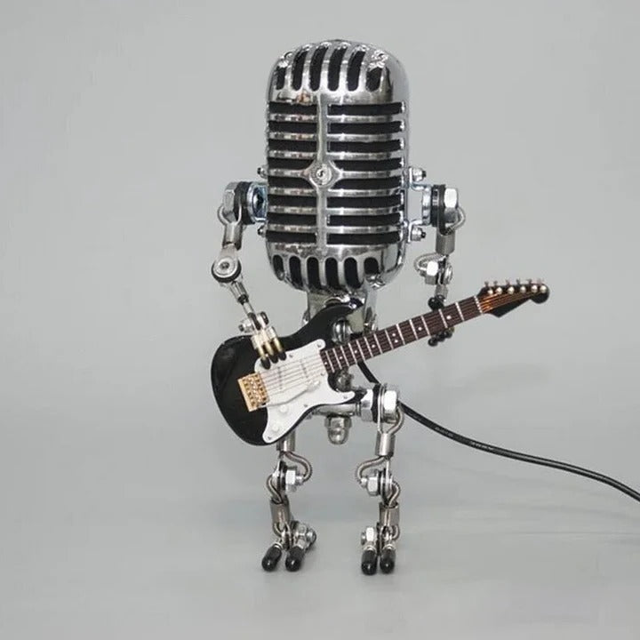 Skorter | Industrial Style Robot Lamp with Guitar and Vintage Microphone Design