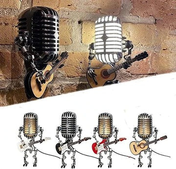 Skorter | Vintage Metal Microphone Robot With Guitar Lamp