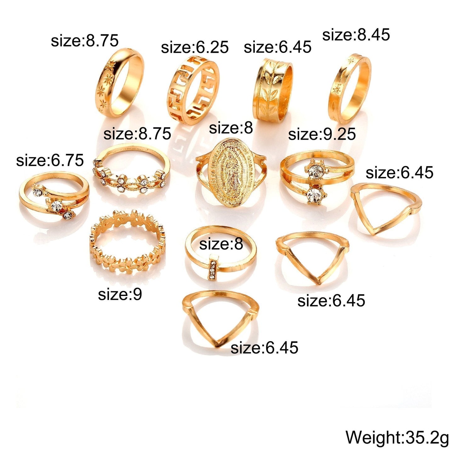 Skorter | 13-piece 18K gold-plated ring set with Austrian crystals - ITALIAN Design